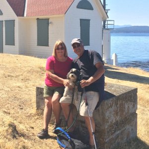Media 'Patty, Pat and Baxter at Turnpoint Lighthouse' in album 'Baxter at Matia Cove'