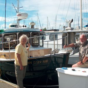 Media 'Met these folks at Cap Sante Marina on 7-18-07.  Unfortunately, I misplaced their names.  They were just putting the registration numbers on there new R25.' in album '(C-Ranger R25) Note how hanging clothes locker cuts into the V-berth space'