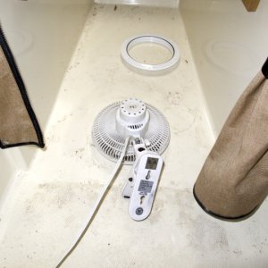 Media 'Fan blowing into forward opening-exhausts aft' in album 'Inspection hole in forward berth sole'