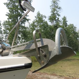LED light on Bow Rail and Manson Supreme Anchor.  I had to paint the upper part of the anchor black to reduce glare off of it when the light is on.