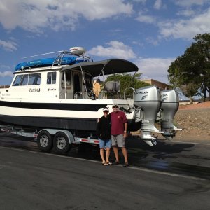 Media 'Dave and Donna with Patriot on Wahweap Ramp' in album 'In the slip at Wahweap 2012'