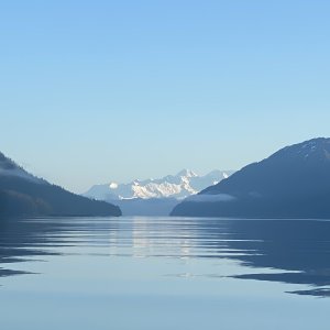 Looking down Lisianski inlet at the 15,000 foot Fairweather mountains