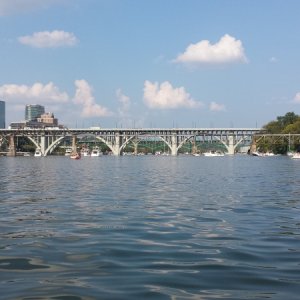 Boats start to gather at the Henley Street Bridge