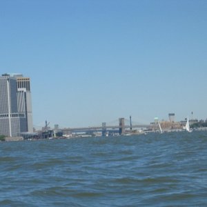 Looking at the East River and Brooklyn Bridge