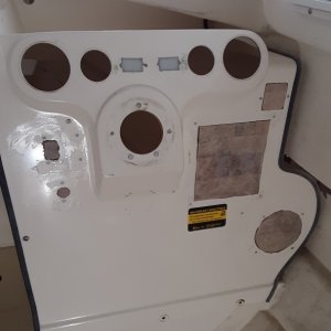 Media 'cored panels glued in' in album 'Filling the smaller holes and the two openings for the hour meters. the hour meters will get moved down slightly to allow for a voltmeter for each engine'