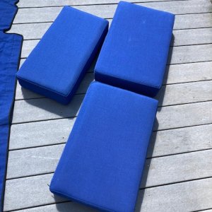 Blue cushions.  Two  24" x 15"   One  24" x 12"