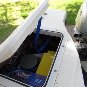 Media 'Strap was set up such that it would fall into the locker when closing the lid (vs. getting in the way of the closure).' in album 'Removing perimeter balsa core, to be replaced with thickened epoxy.'
