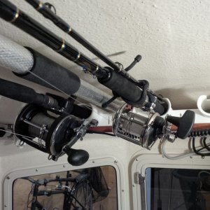 Media 'overhead rod storage' in album 'hatches, fuel fills, rod holders, downriggers back cut, filled with epoxy and glassed'