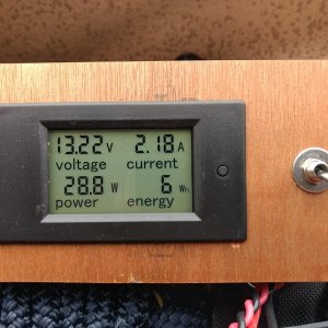This shows AMPs being used (toggle switch in down position). It's currently showing amps drawn while the fridge was running.

This will get mounted in the cabin somewhere, once I figure out where.