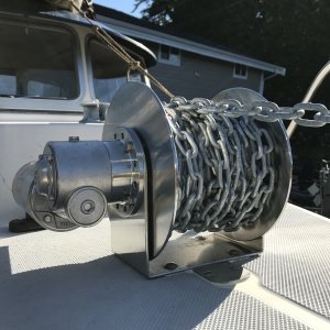 Another view. Loaded with 30ft 1/4 chain, 150ft 3/8 nylon, 150 ft 5/16? Dyneema.