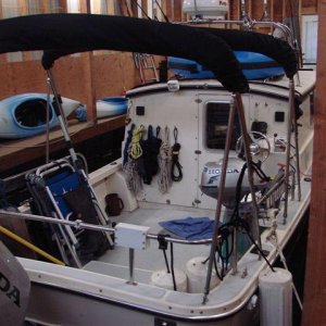 C-Dory in boathouse