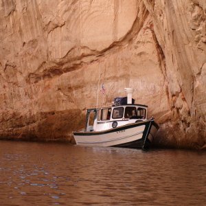 Home made boat from BC, Canada up Secret Canyon.  Were invited and attended the Gathering at Oak Canyon