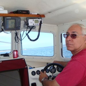 At the helm of our new toy