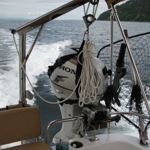 Media 'Hoist to move Honda (108 pounds) from Rail to Swim Step' in album 'Coho - just over 10 pounds - caught at Scatchett Head 09 17 07'