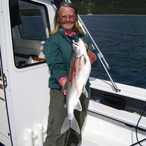 Sue with her first good laker 8.5#