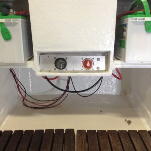 Simple aluminum face electrical panel with Blue Sea ACR and battery switch.