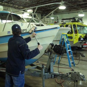 (catdogcat) Scrubbing the boat.