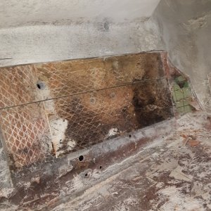 rotten transom, and the mystery of the patch is revealed.  this boat took a hit in a previous life- foam coring in the corner