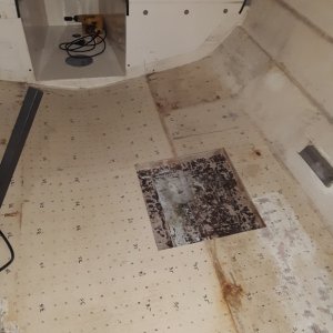 this is the extent of the core removal under the galley.  you can see the void from layup- its the lighter area