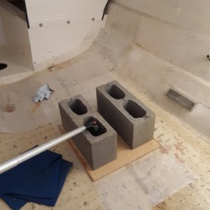 second layer in and weighted down, boat hook keeps the blocks from sliding downhill