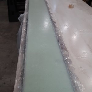 28 layers 1708 to get 1 in thickness.  three 'batches' over 1 day so doesn't get too hot