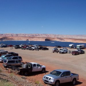 Looking out at Lake Powell from the HallsCreek launch ramp parking lot, where we started the trip on noon Friday.