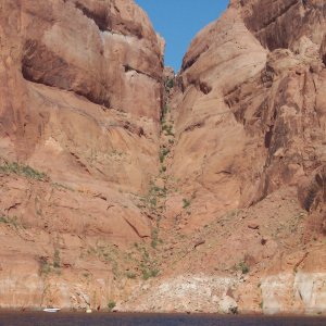 Hole in the Rock. The water is over 300 feet deep here so they still had a long way to go down to get to the bottom.