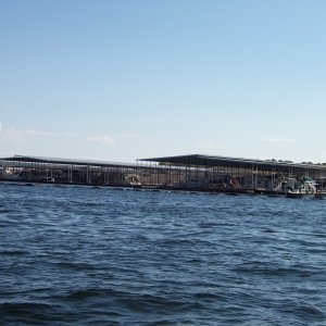 One of the Halls Crossing floating covered boat docks.