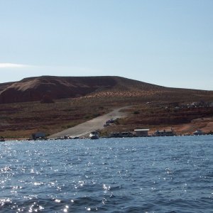 Media 'View of Halls Crossing boat ramp from the water.' in album 'Lake Powell'