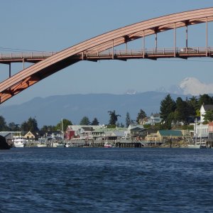 Mount Baker and the rainbow bridge in LaConner