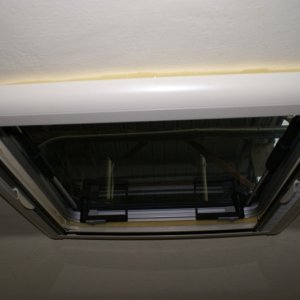 Boat mods 011 - Interior cover for V-berth hatch.  Shown open.