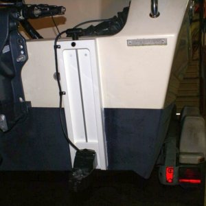 Boat Mods - Transducer Mount DSC06078:  Sliding Mount with transducer in the down position. Purchased from transducersaverplus.com