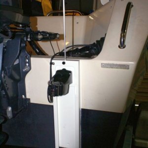 Boat Mods - Transducer Mount DSC06079:  Sliding Mount with transducer in the up position.