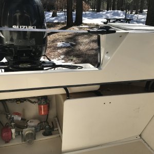 Port fuel tank behind panel with fuel selector switch. Tank labeled 30 gallons.