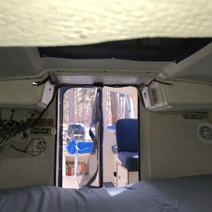 out of V-berth into cabin.