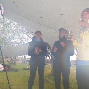 A rain tarp for cooking and camaraderie.