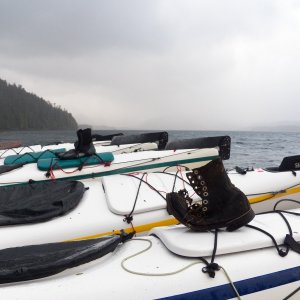 The next day it cleared up enough for a treasure hunt, but the seas were still too big to leave camp.