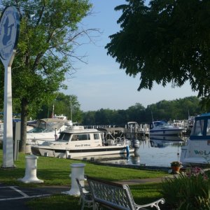 Pirate's Cove Marina, NY launch point on Erie canal is 3 miles east of where Oswego canal leads to Lake Ontario, the 1000 Islands, and Kingston, our start point on the Rideau system.