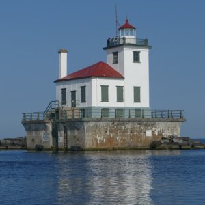 Oswego breakwater and view of Lake Ontario