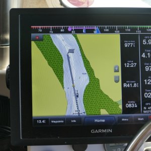 Over 4MPH on one engine @ 1600 RPM burning only 1.5g/hour.    1900 RPM yields 7 MPH and 3.6 MPG but with more wake than allowed in Manatee and No Wake zones.