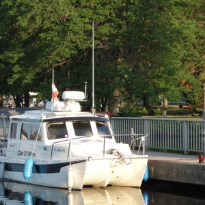 Typical Rideau canal wall 'mooring' at .90/ night.  Few have power, is so costs extra $9.80C/night.  Break-even point for a seasonal pass is 11 nights.