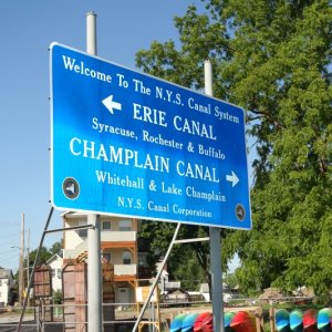 Waterford entrance to the Champlain and Erie canal systems.  Nice sign, we wish the Atlantic ICW system had some!
