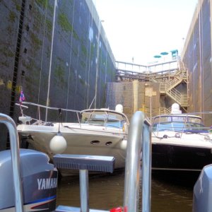 Massive Carillon Lock has a 200 ton guillotine door on the lower side...unique! 
 
https://www.pc.gc.ca/en/lhn-nhs/qc/canalcarillon/activ/navigation/eclusage-lockage