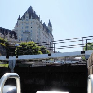 Descending in the Ottawa 'flight of 8 locks', #1 with view of govt buildings