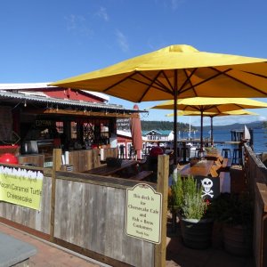 Media 'Finally tried the new Fish-n-Chips place at Friday Harbor next door to the ice cream shop.  The sweet potato waffle fries were amazing. Wish I could say the same for the halibut.' in album 'Arriving Deer Harbor Sunday morning'