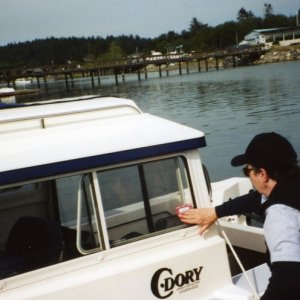 1 May 2004 Lopez Island 
Applying the safety inspection sticker.