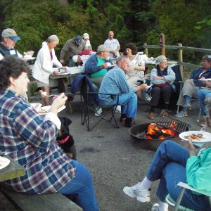 C-Brats gather around Joe, the story teller, (R-Matey 19) center, at the 08 Sequim Bay CBGT. What a great group.