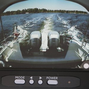 Media 'View underway on Linkhorn Bay, Va. Beach, VA.' in album 'Backup system LCD color monitor beside GARMIN 2006C. Audio from camera mic is fed to monitor.'