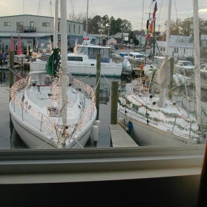 ONE room in Oriental Motel has a window view to the marina. I think it is #16. Handy when you are cold & need to get warmed up without missing any of the action!