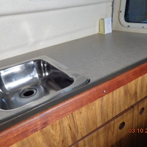 Original stove removed and counter top installed.